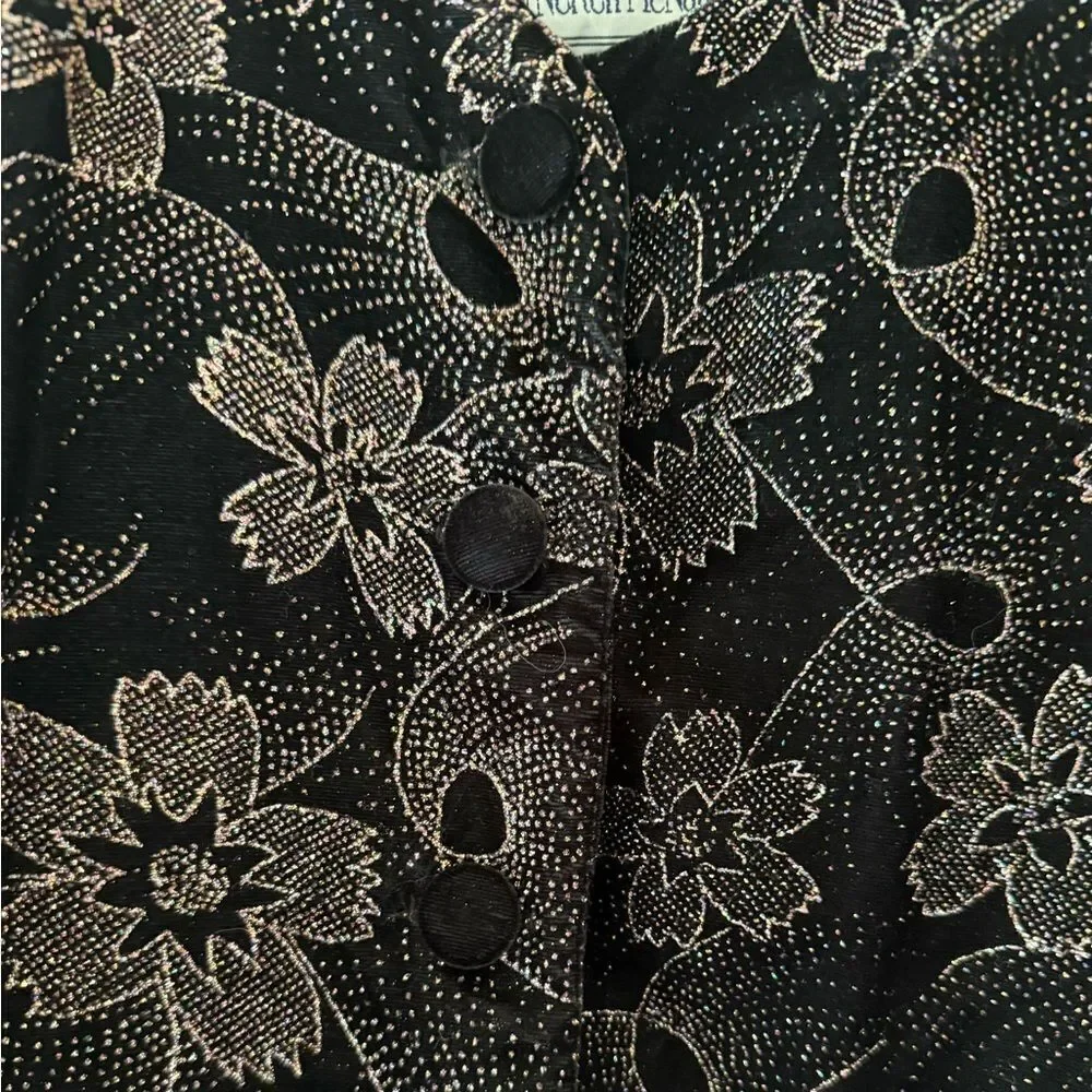 Vintage Norton McNaughton Jacket Women Size 8 Black Velour Silver Glitter Floral